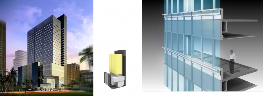 Left: Overall Building View. Right: Curtain Wall Detail